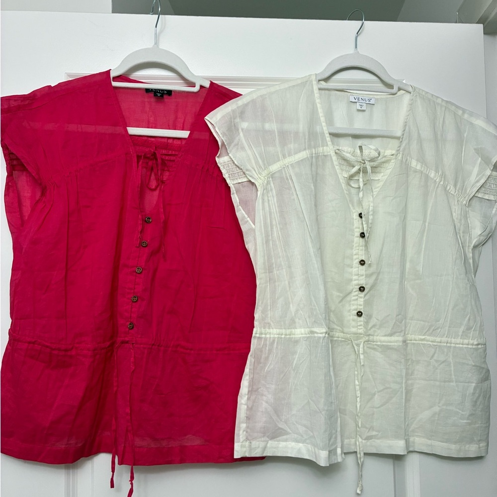 NWOT - VENUS 2 Beautiful Delicate Cotton Sheer Blouses with Button Detail